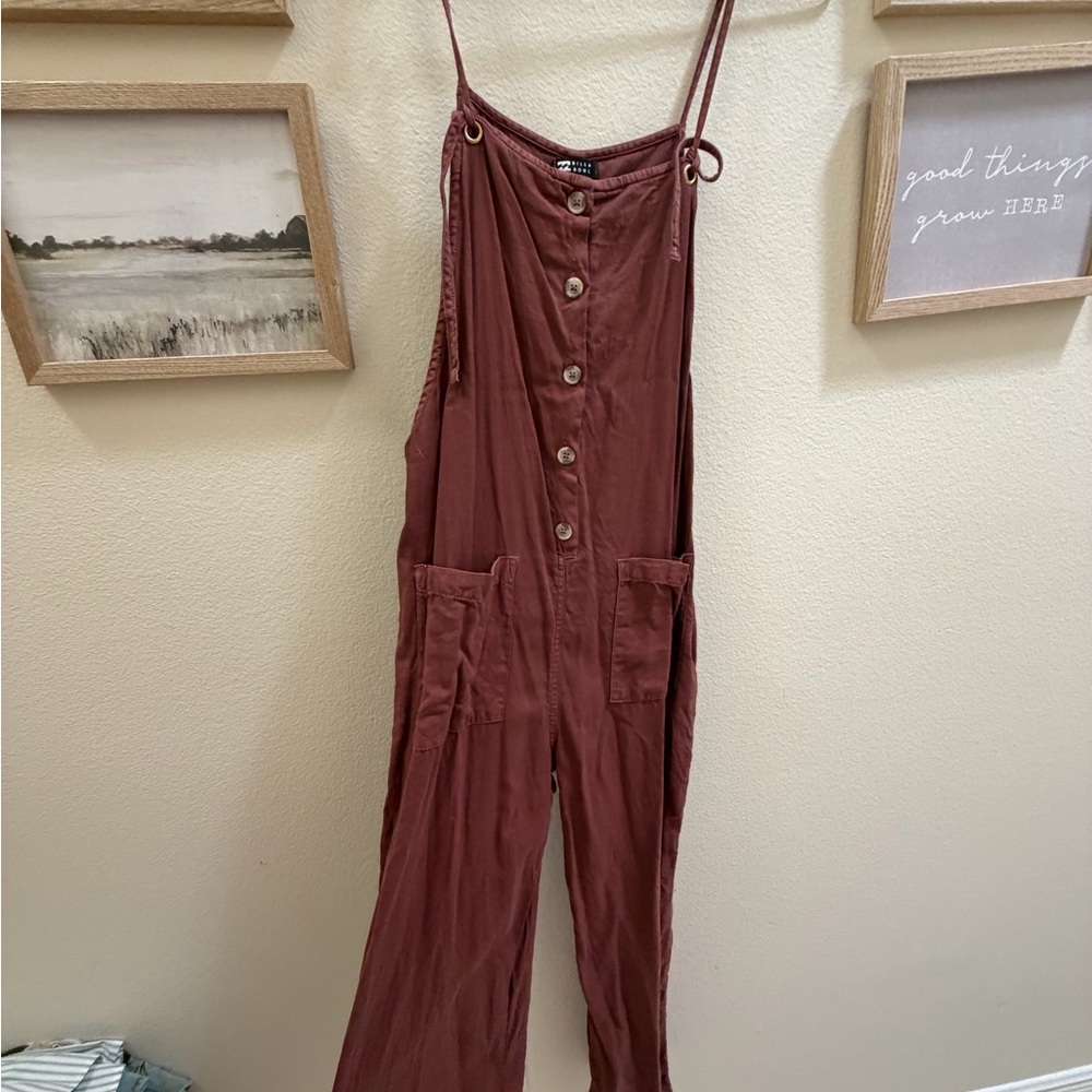 Billabong Rust-Brown Button-Front Wide-Leg Jumpsuit